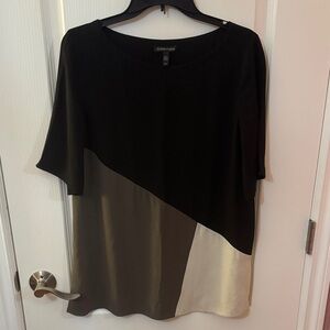 Eileen Fisher Black and Cream Colorblock Blouse